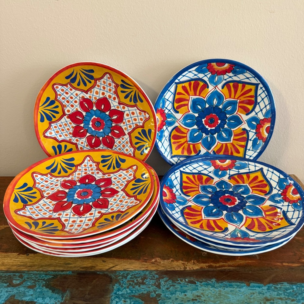 NWT Pier 1 One Melamine Plates Set of 11 Multicolor Talavera Floral Fiesta